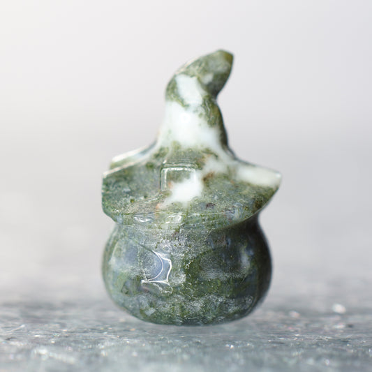 Moss Agate Jack-o’-Lantern - 1” Carving