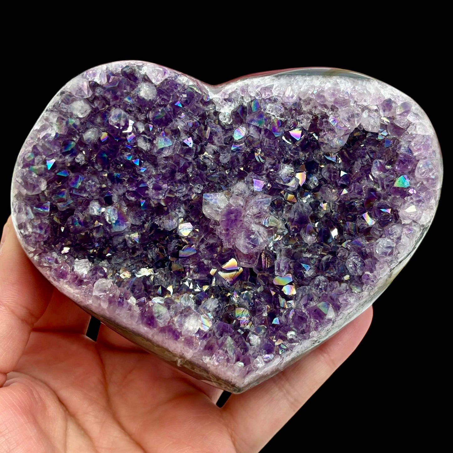 Aura Amethyst Cluster - Heart Carving