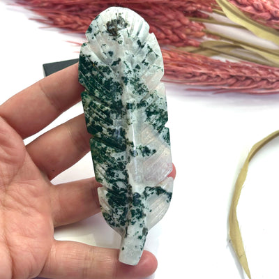 Moss Agate - Feather Carving