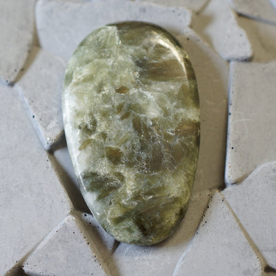 Black Tourmaline in Green Epidote - Cabochon