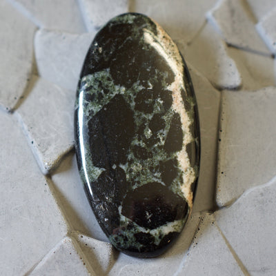 Black Tourmaline in Green Epidote - Cabochon