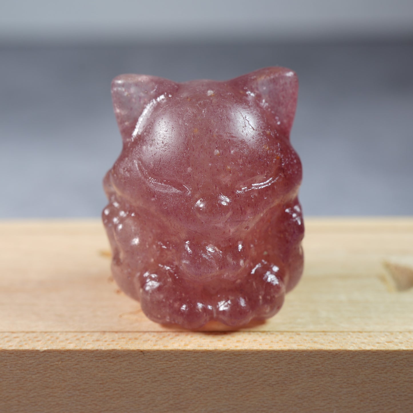 Cherry Quartz Kitty - Carving