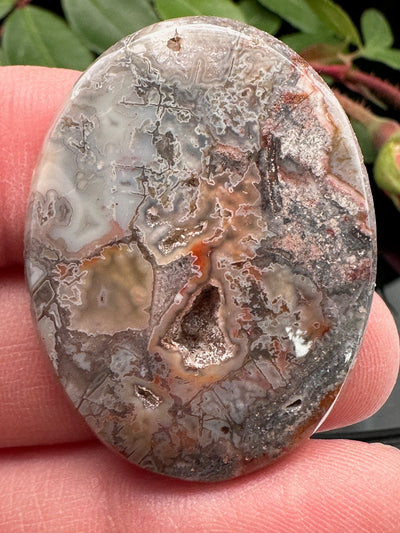 Moss Agate with a Drusy Pocket Cabochon