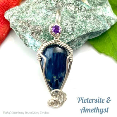 Pietersite & Amethyst in Sterling Silver - Pendant