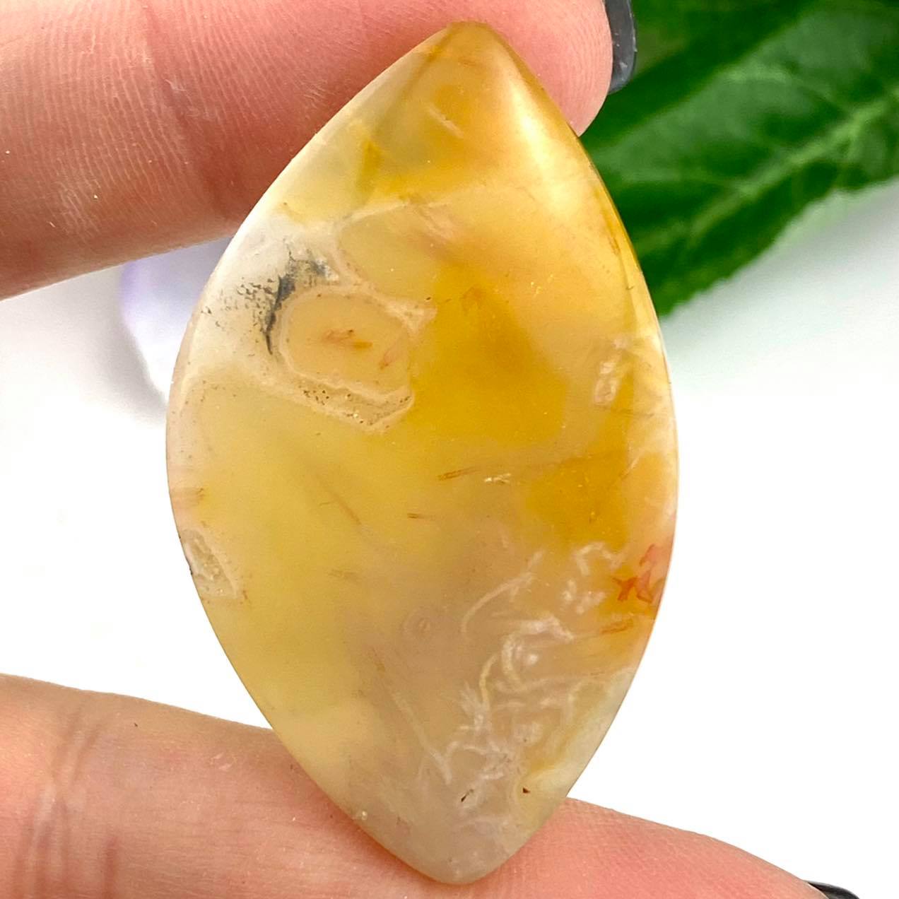 Peach Chalcedony with Aragonite Stalactites - Cabochon