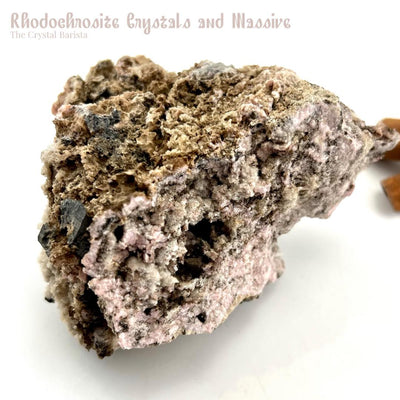 Massive and Crystalline Rhodochrosite with Galena Crystals - Mineral